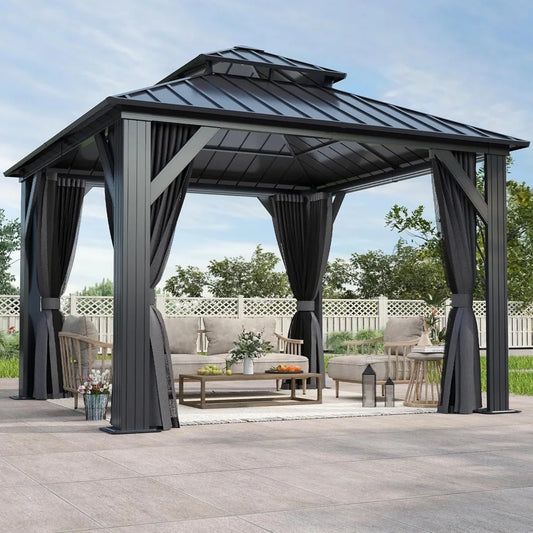 Outdoor Hardtop Gazebo with Double Roof