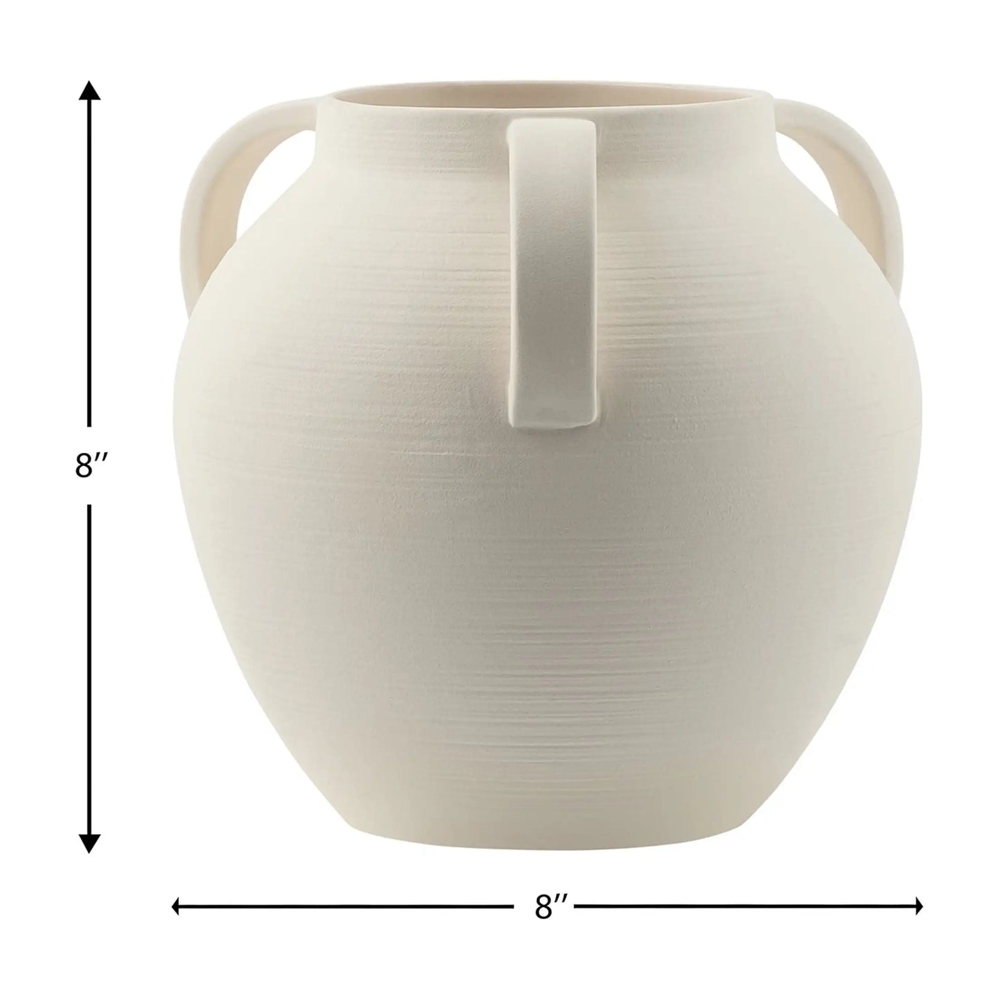 Textured Ceramic Stoneware Vase with Handles, 8'', White
