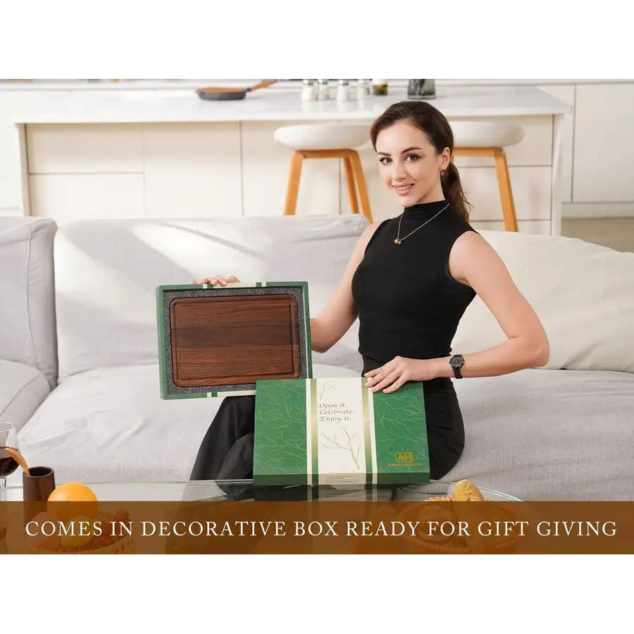 Walnut Wood Cutting Board, 12x8in -Deep Juice Groove