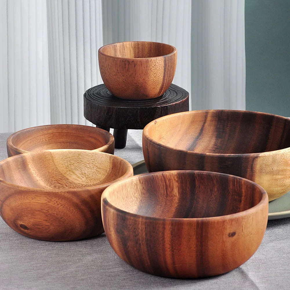 1Pcs Salad Bowl Natural Acacia Wood Handmade
