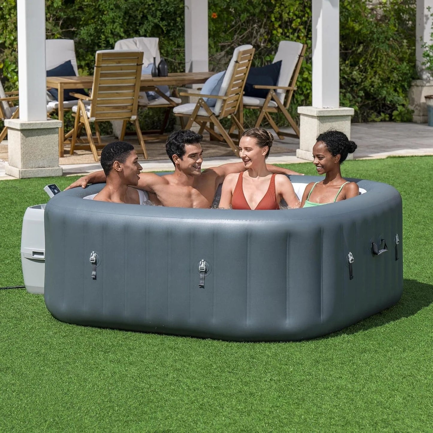 4 to 6 Person Inflatable Hot Tub Square w/ 114  AirJets  Cover