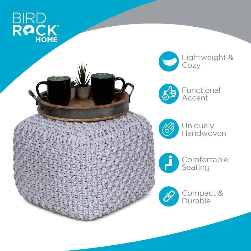 Square Pouf Ottoman | Cotton Braided Foot Stool