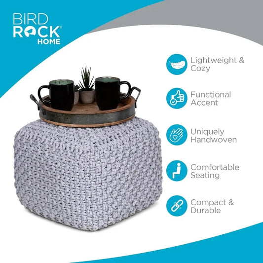 Square Pouf Ottoman | Cotton Braided Foot Stool