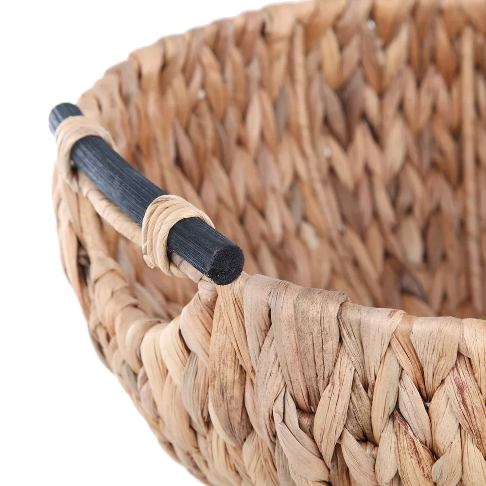 Natural Woven Decorative Bowl with Wooden Handles