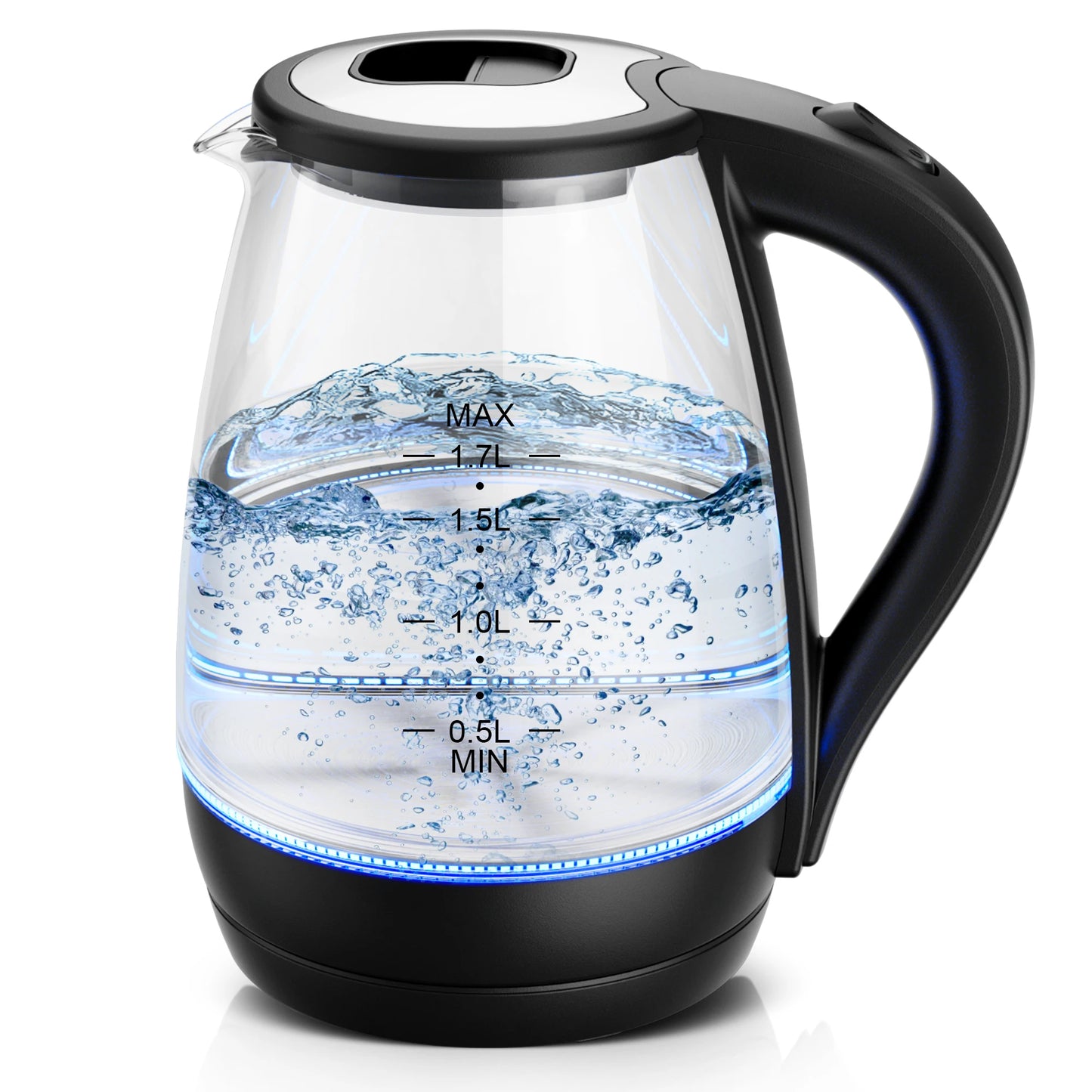 Electric Kettle- 1.7L Elegant Glass Tea Pot, 1200W Fast Boiling