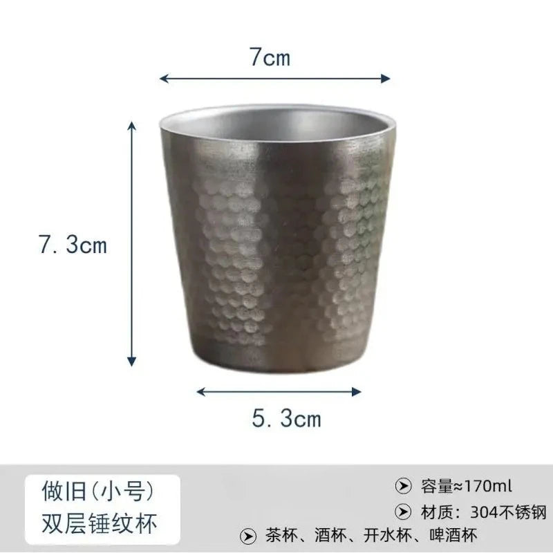 170ML/550ML Double-Wall 304 Stainless Steel Mug Hammer Diamond Texture