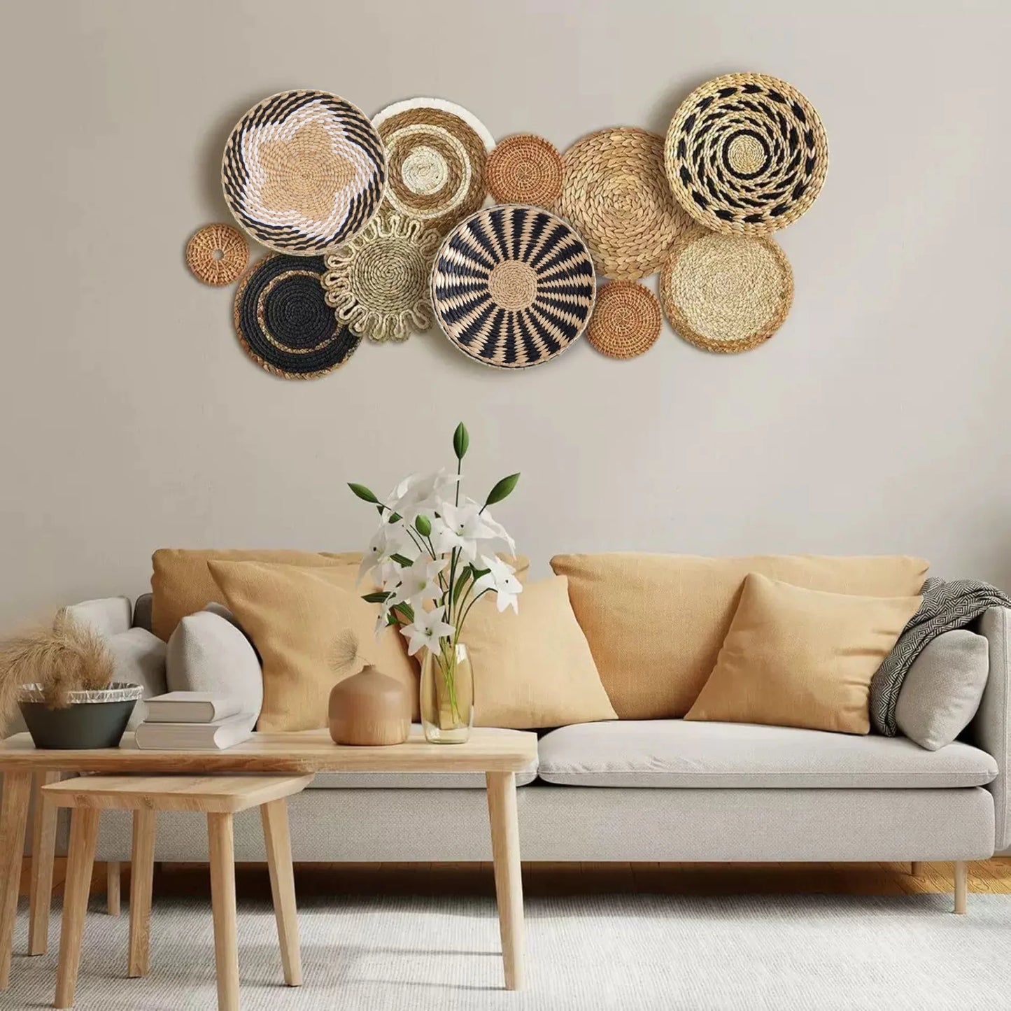Boho Straw Wall Decor Grass Weaving Woven Tassel Wall Hanging