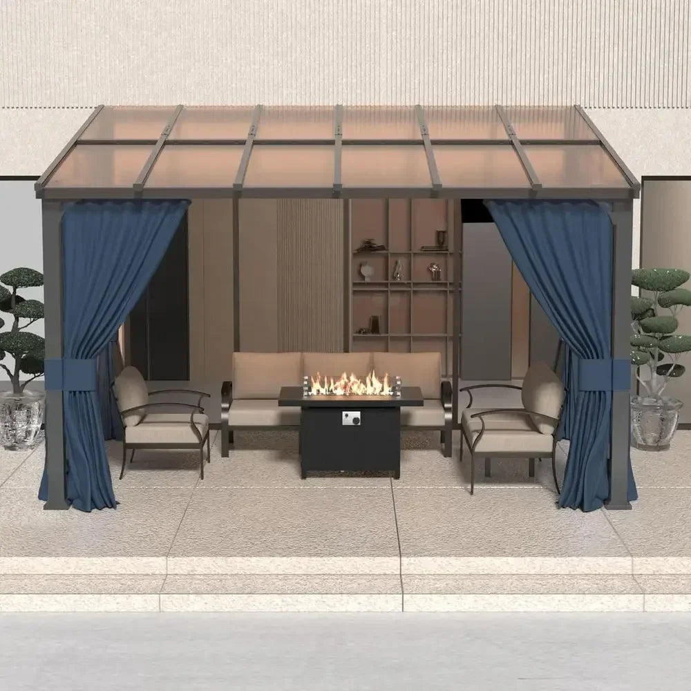 Large Outdoor Hardtop Gazebo with Curtains, Netting,