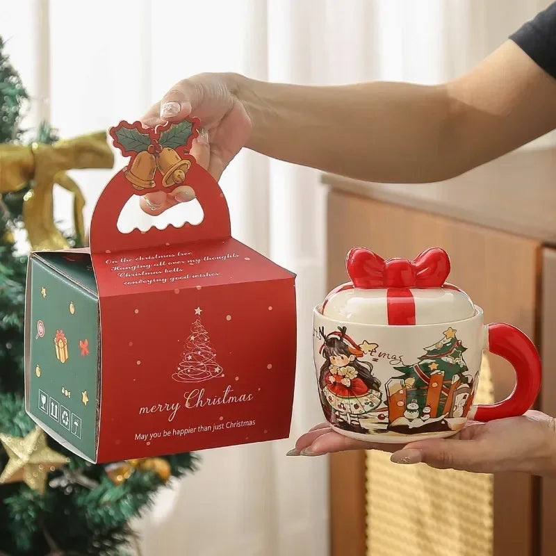 Christmas card ceramic mug with lid, coffee cup