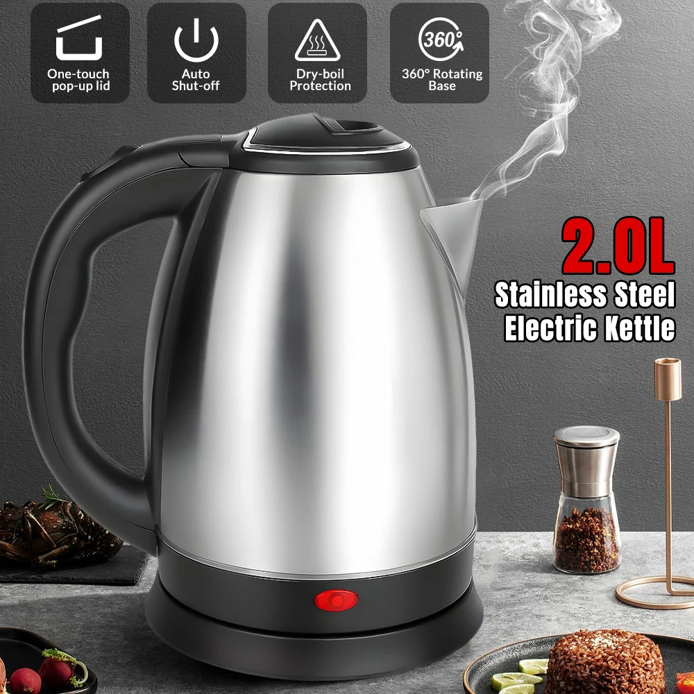 2.0L Hot Water Kettle Electric 1000W Stainless Steel Teapot with Auto Shut-Off Anti-Dry Design,Quick Boil for Hotel Family Trip