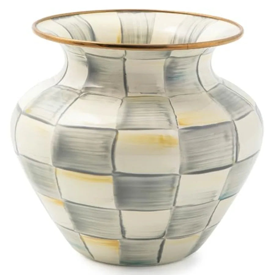 Enamel Large Vase, Unique Flower-Vase Brown-and-White