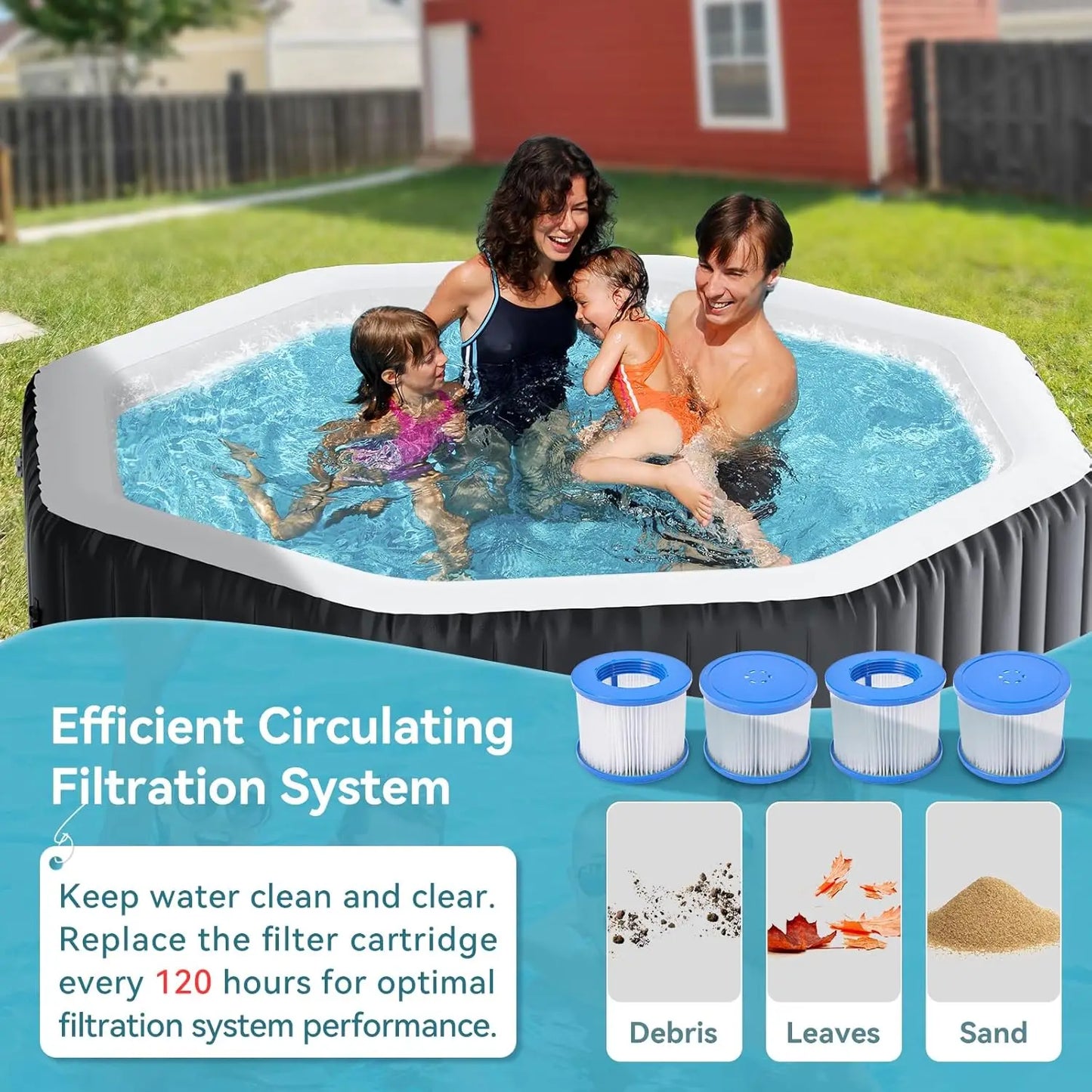 4-6 Person Inflatable Hot Tub,  77” X 25”Leak-Proof 130 Air