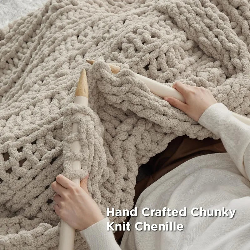 Chunky Knit Throw  - 100% Hand Knitted, 5.06 lbs Chenille