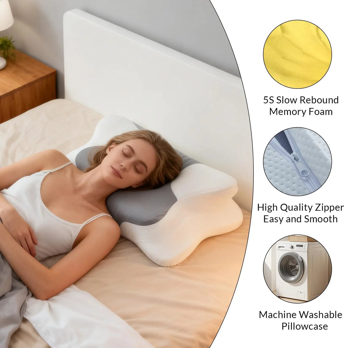Ergonomic Memory Foam Cervical Pillow for Neck Pain Relief – 4-Zone Support