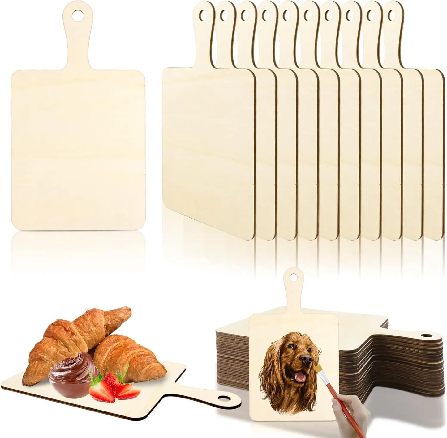 16 Pack Unfinished Wood Cutting Boards with Handle (9.4" x 5.5")