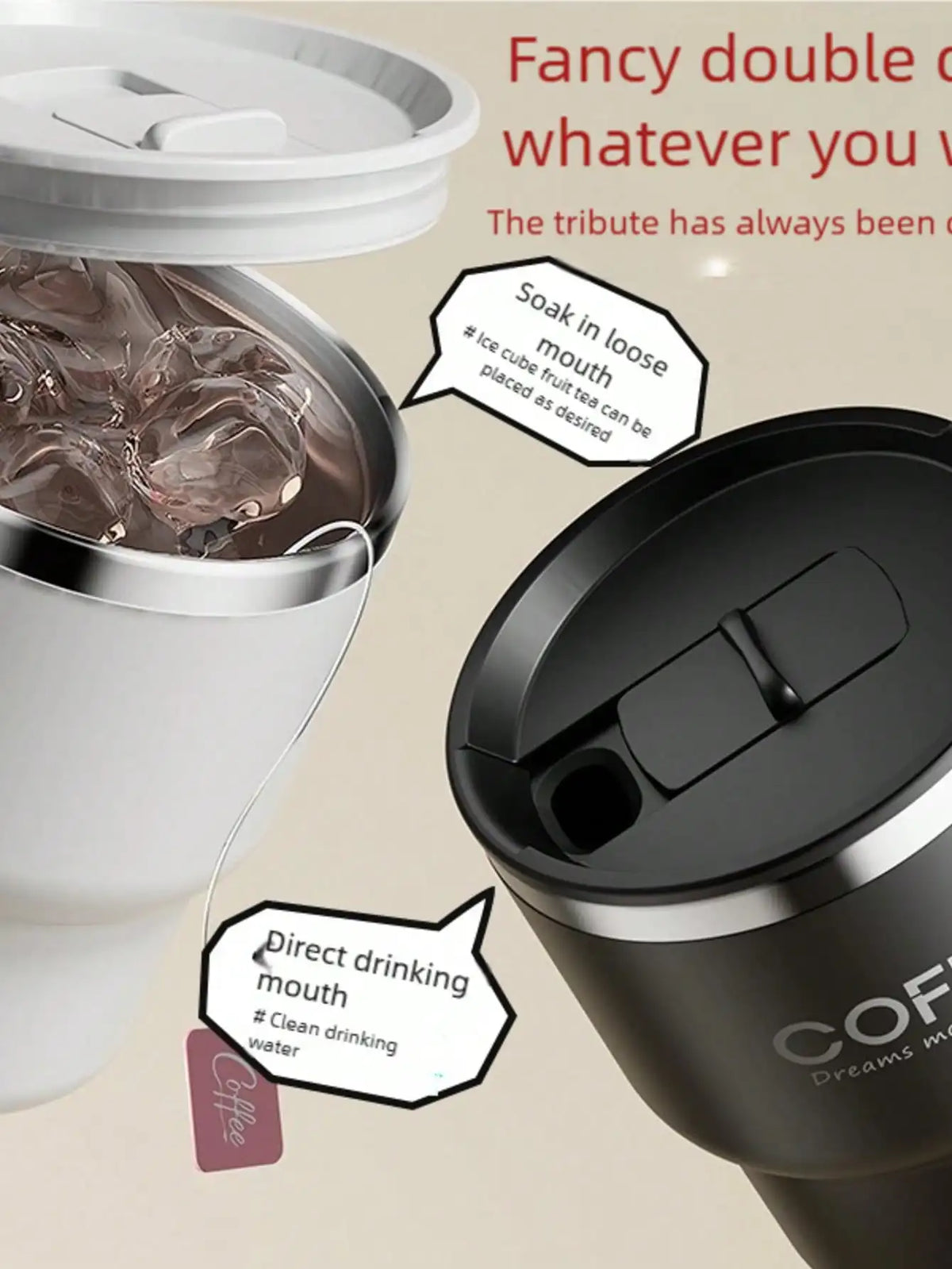 1pc 400Ml 304 Stainless Coffee Cup - Double-Wall Insulation & Spill-Proof Lid