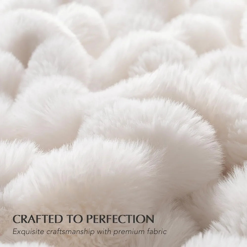 Ultra Soft Luxury Fluffy Faux Rabbit Fur -Thick Warm Bubble Throw