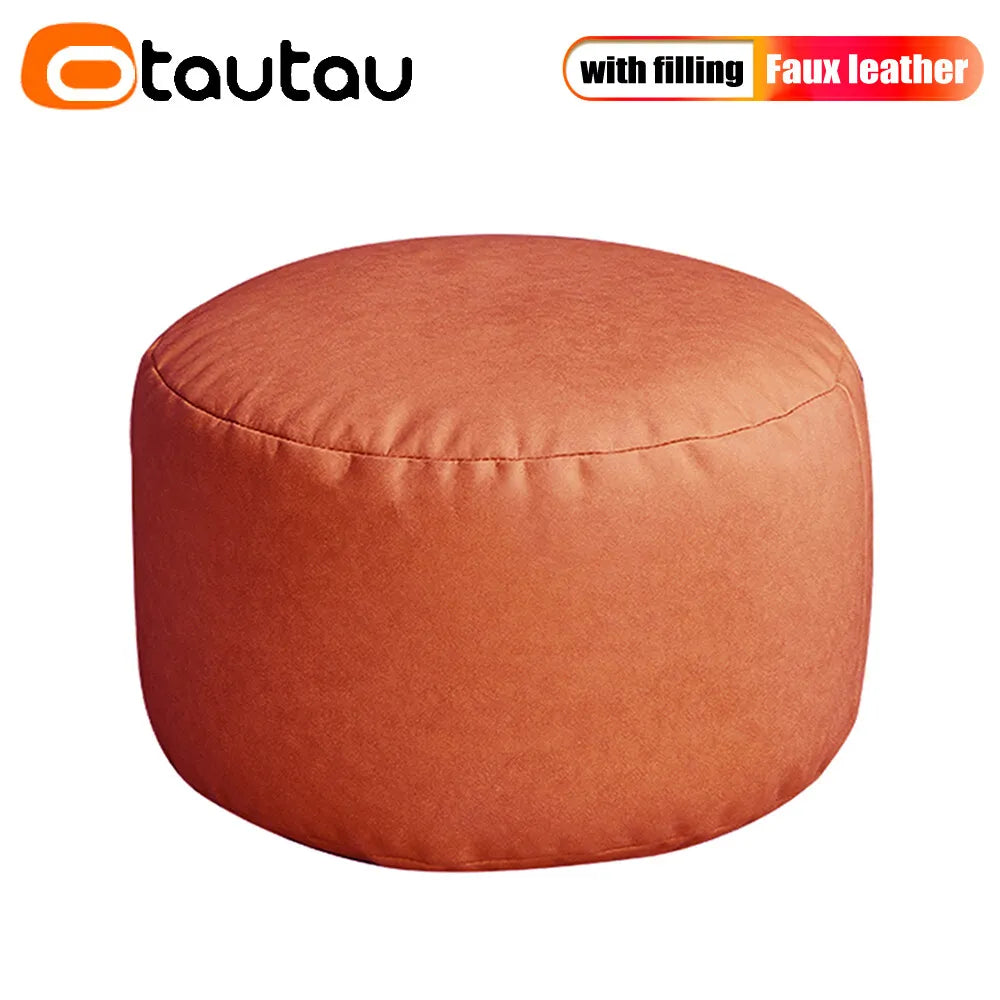 Small Round Faux Leather Ottoman Stool Beanbag Pouf