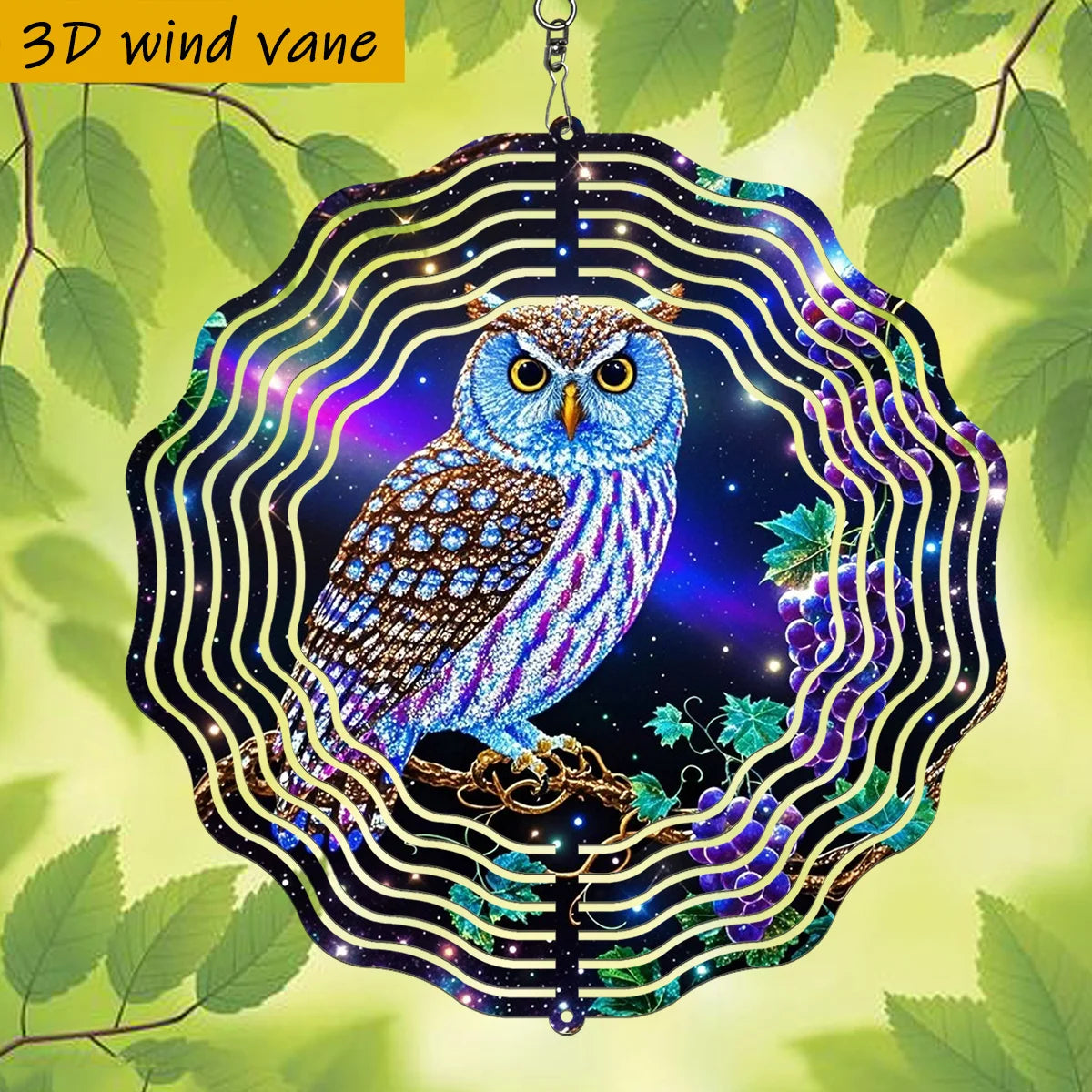3D Owl Kaleidoscope Metal Wind Spinner Wind Chime 360°