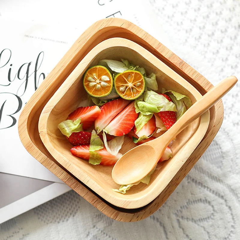 1Pc Square Wood Bowl 3 Size Serving Dishes