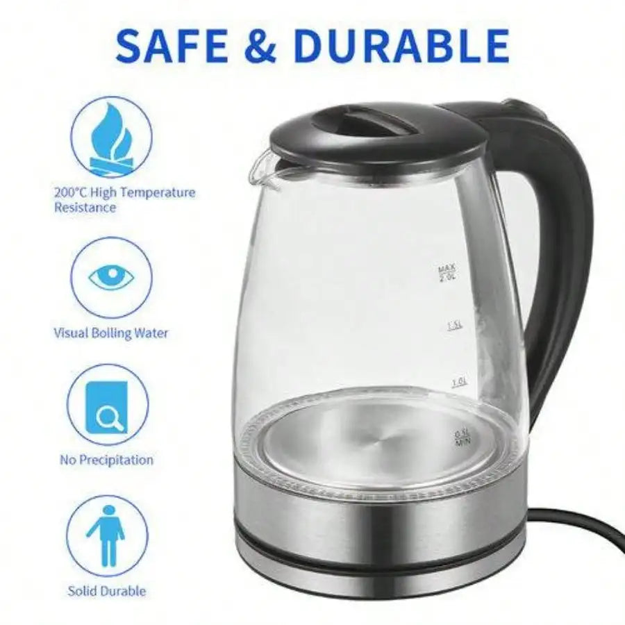 Wasserkocher Glas 2.0L LED Edelstahl 1800W