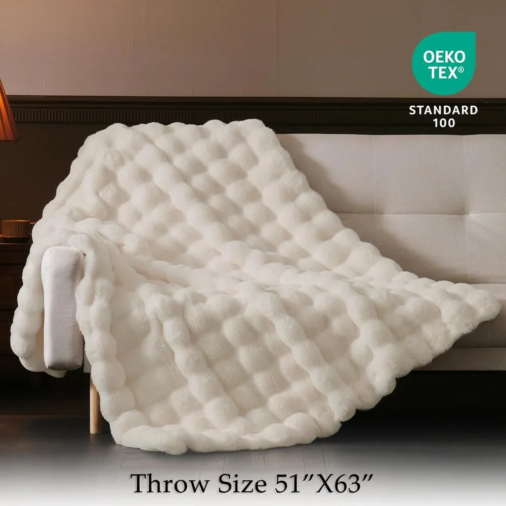 Faux Fur Throw Blanket for Couch - Thickened Fluffy Soft