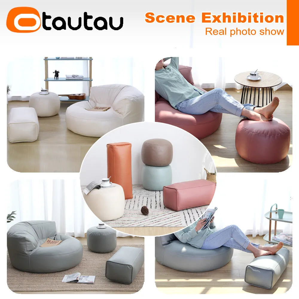Small Round Faux Leather Ottoman Stool Beanbag Pouf