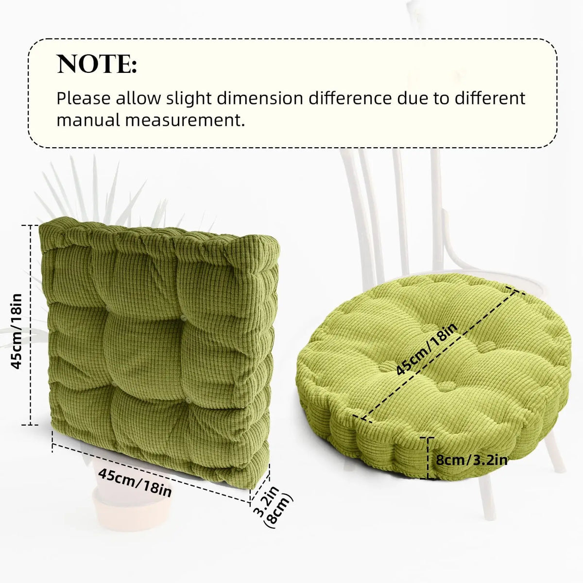 2Pcs Thick Corduroy Floor Cushion, Square & Round Tufted
