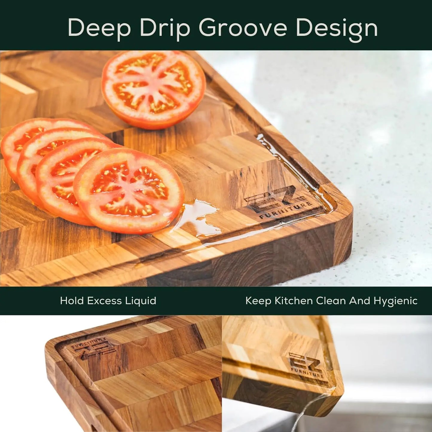 Extra Large (XL) Teak Edge Grain Cutting Board, Reversible
