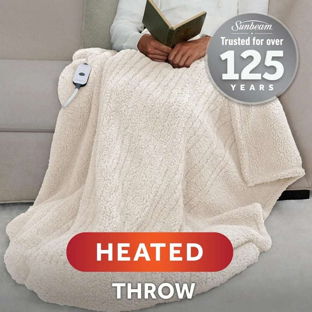 Electric Sherpa Heated Throw Blanket, 50x60 Inch, 4 Heat Settings