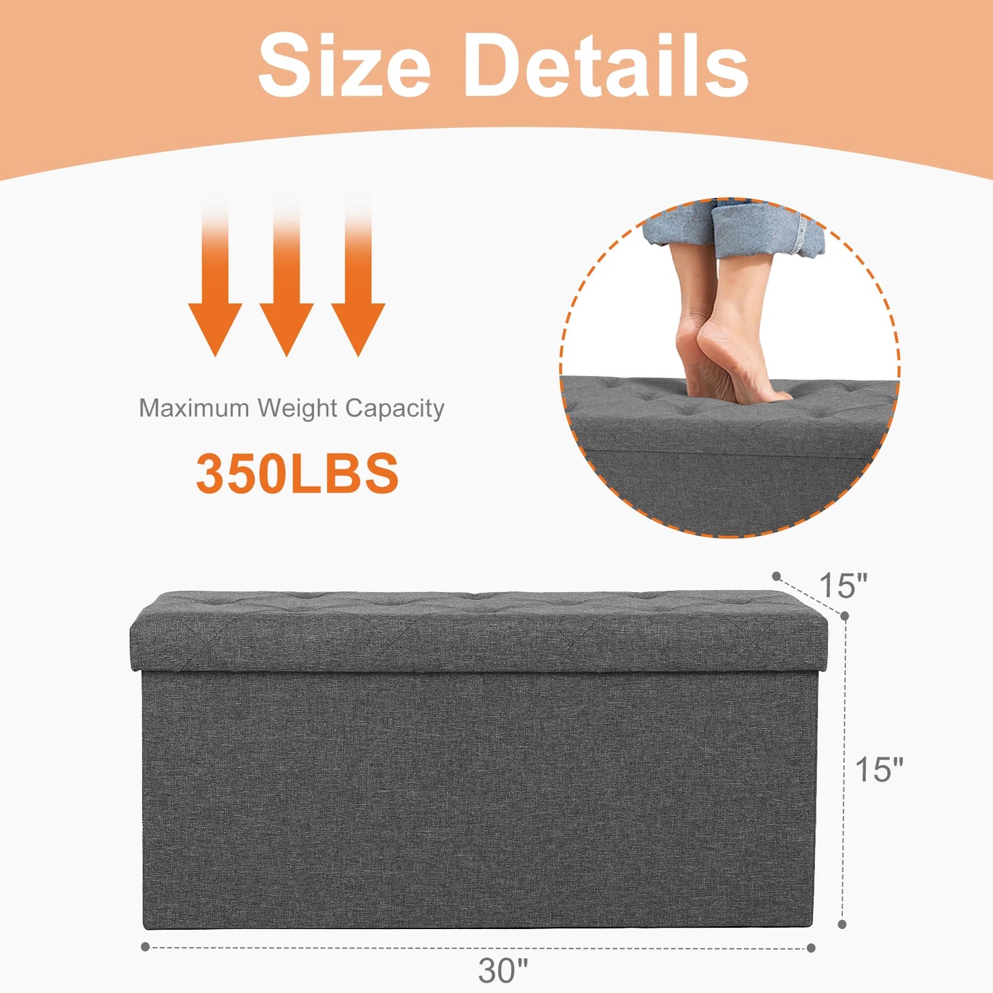 JHK Folding Storage Ottoman Bench Hidden Storage Footstool