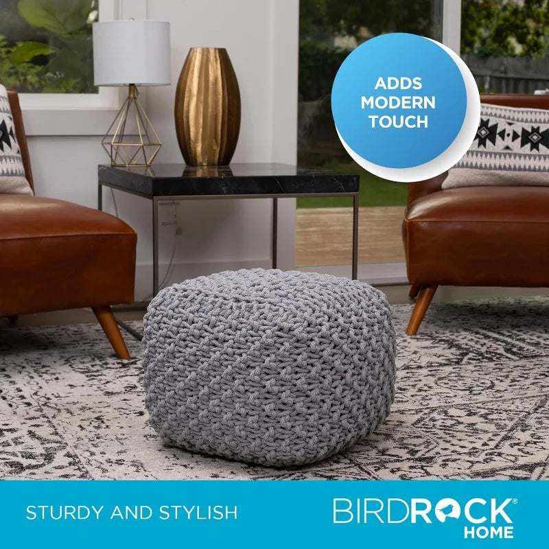 Square Pouf Ottoman | Cotton Braided Foot Stool
