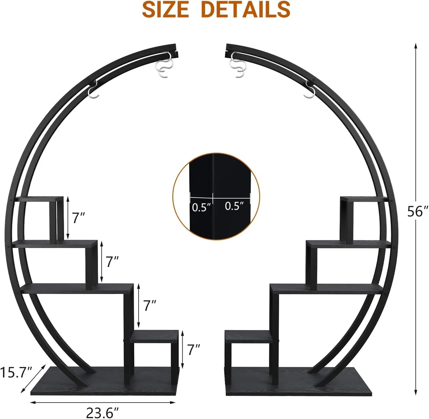 2pcs 5-Tier Metal Plant Stand  Half Moon Shape