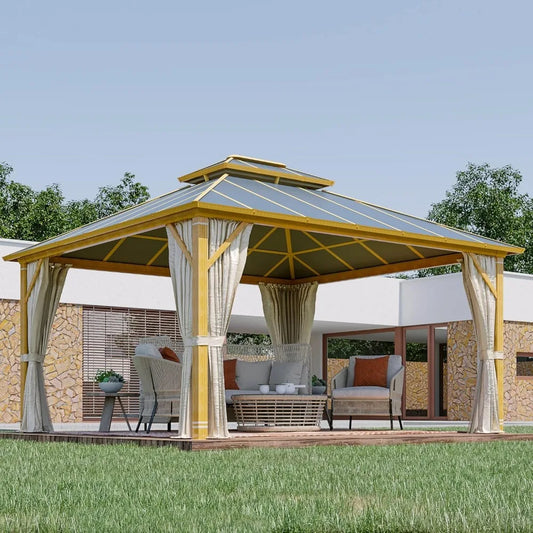 12'x14' Gazebo,  Outdoor Wood Grain Hardtop Gazebos