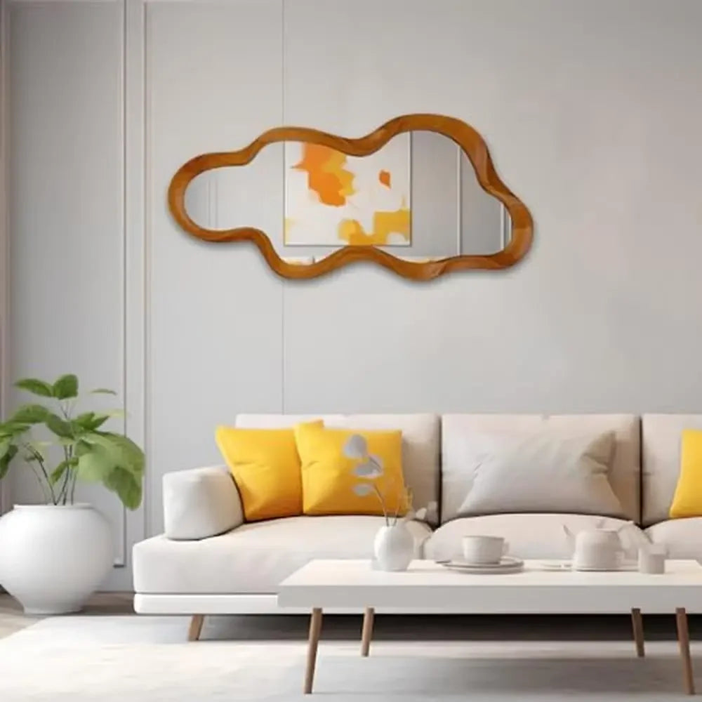 Wooden Framed Irregular Wall Mirror