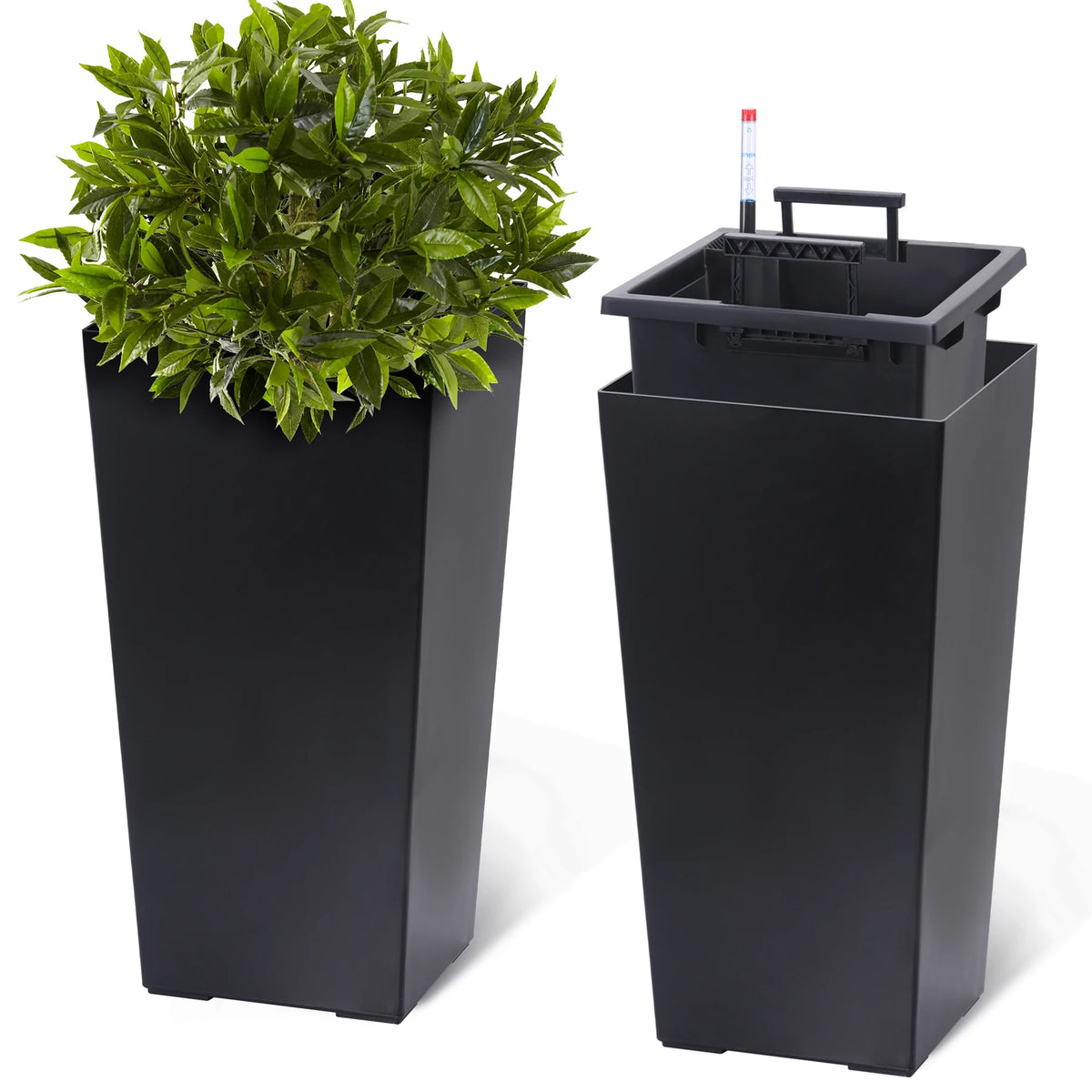 15.7"/22.5" Tall Planters Set Of 2, Self Watering With Drainage