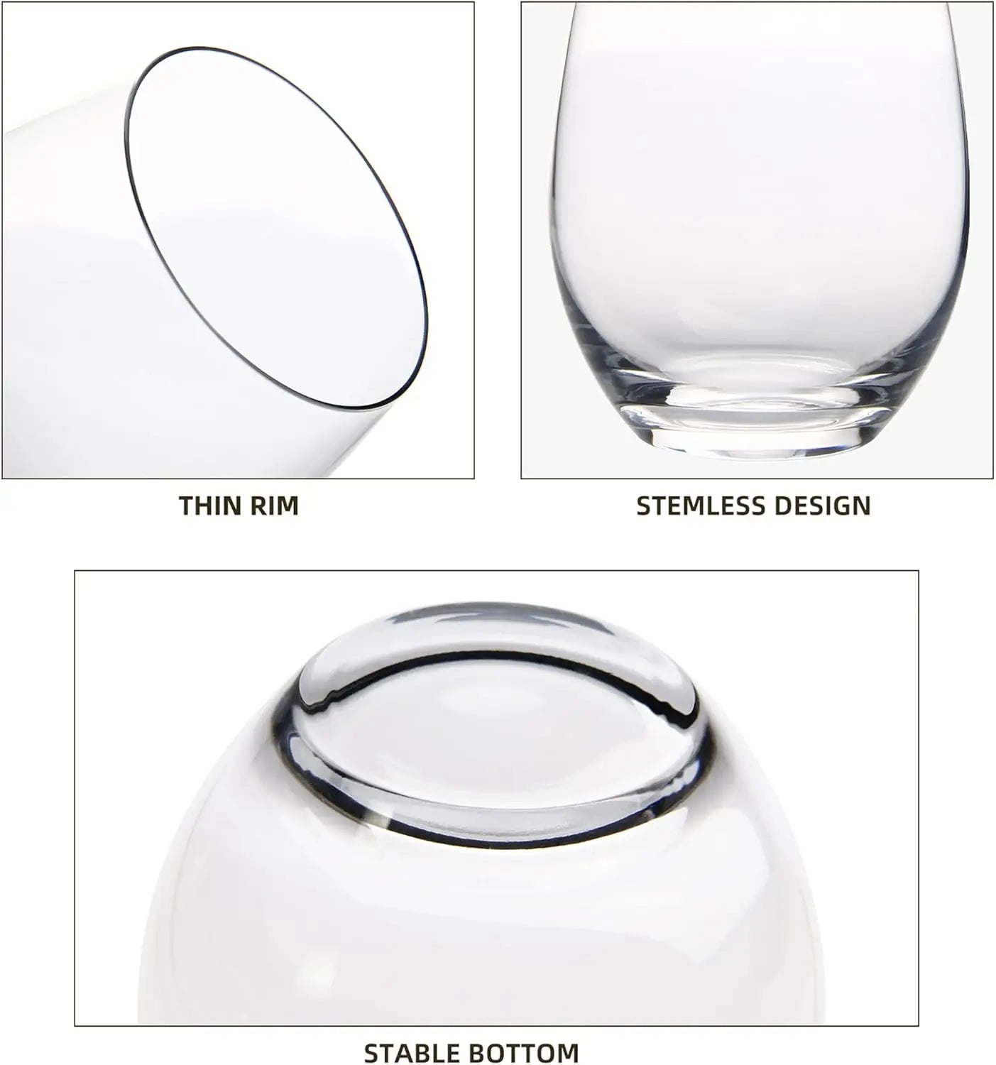 Stemless Wine Glasses Set of 12 15 Ounce Smooth Rim