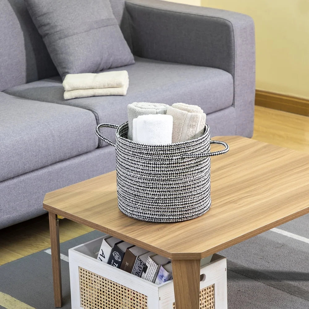 Round Cotton Rope Storage Basket with Handles