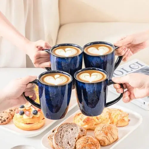 16 Oz Ceramic Coffee Mug Set of 6, Microwave & Dishwasher Safe, Blue