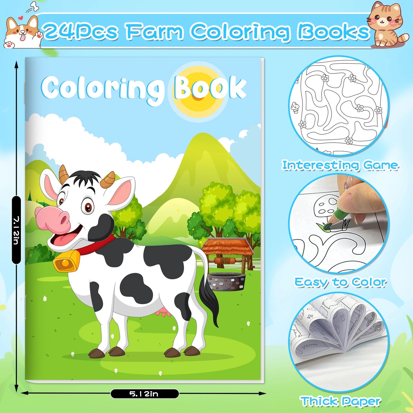 24Pcs Farm Animals Mini Coloring Books