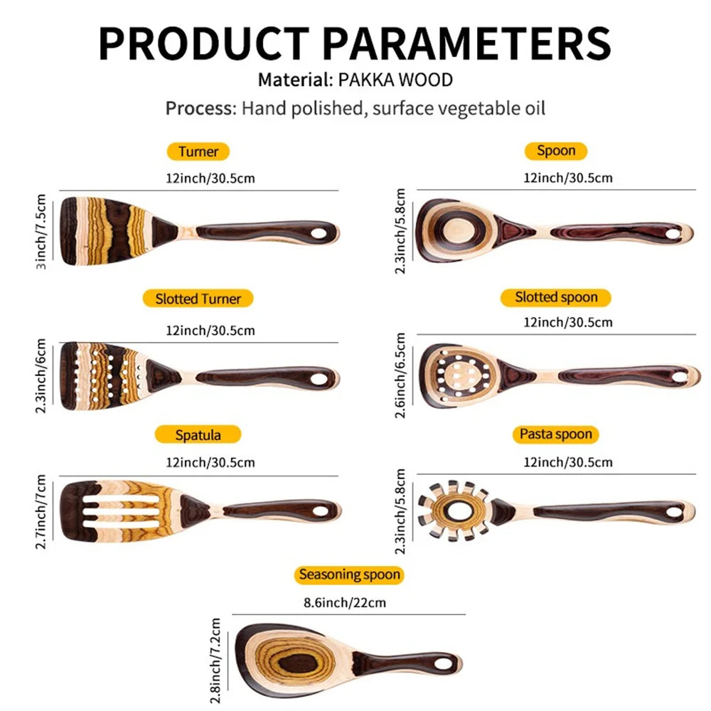7-Piece Brown Utensils Set –, Wooden Spoons Utensil