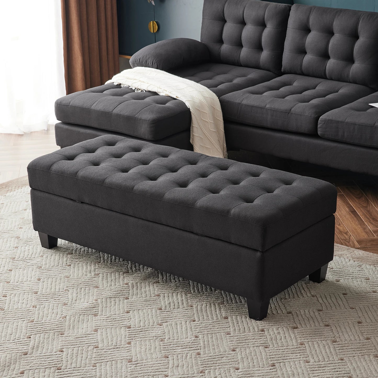 Storage Ottoman Bench, 51-inch Large Tufted Foot Rest