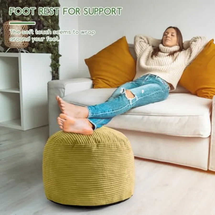 Round Stuffed Pouf Ottoman, Corduroy Poufs with Foam Chunk Filling,20 X 15 F