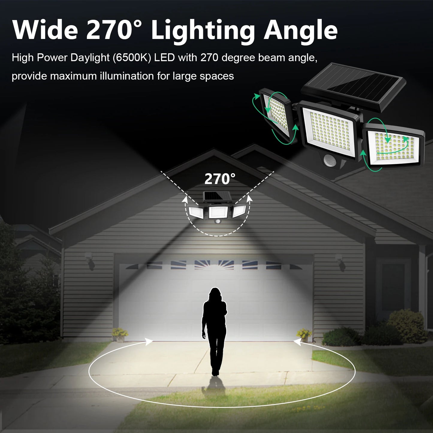 (1/2/3 Pack) 3-Head Solar Outdoor Light, Wireless Remote Control