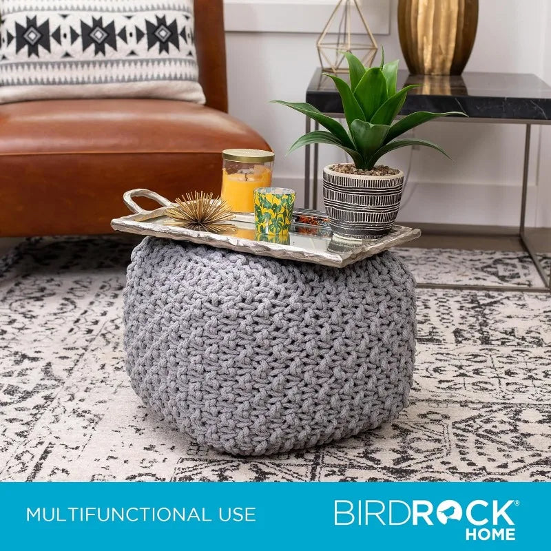 Square Pouf Ottoman | Cotton Braided Foot Stool