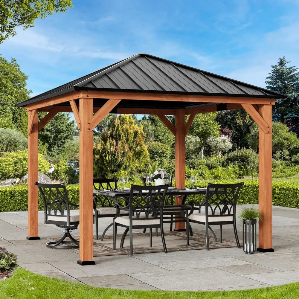 Wood Grill Gazebo 10' x 10',  Steel Hardtop Roof, Cedar Framed