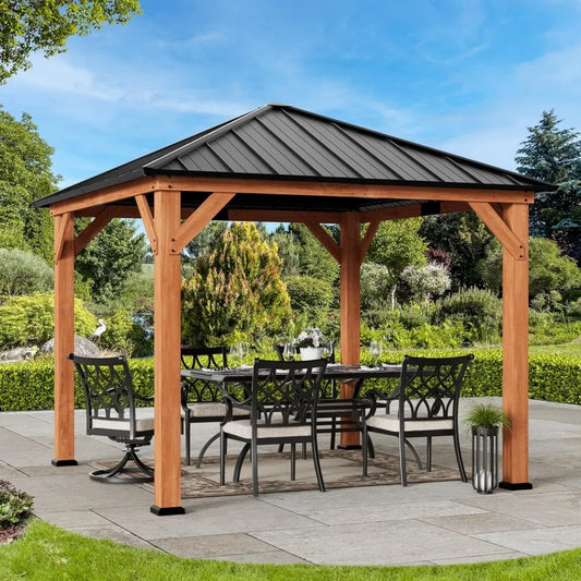 Wood Grill Gazebo 10' x 10',  Steel Hardtop Roof, Cedar Framed