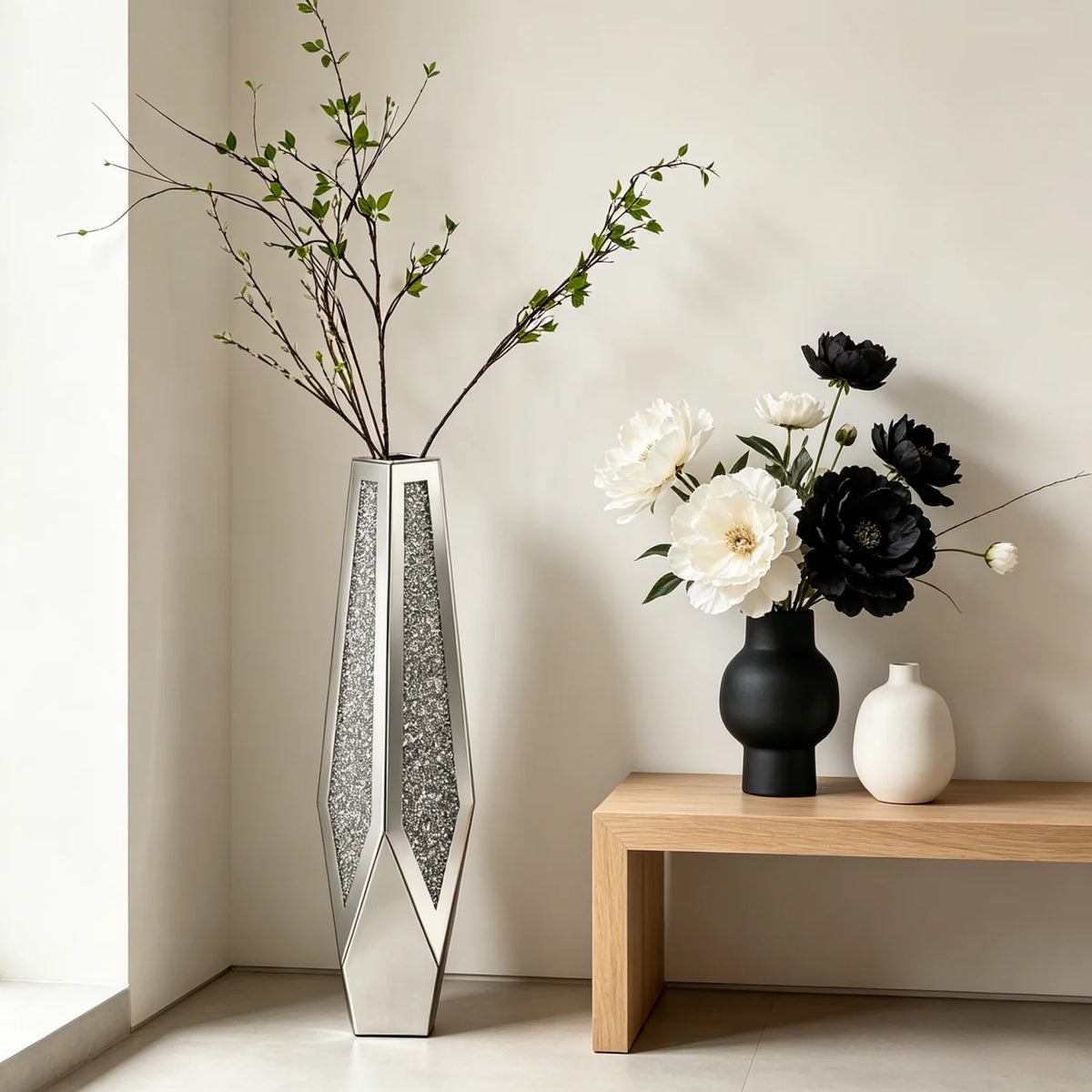 Various Styles Floor Crushed Diamond Mirrored Vase Large Tall Vases