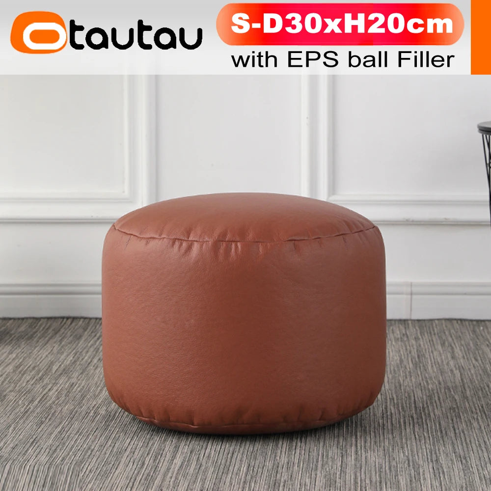 Small Round Faux Leather Ottoman Stool Beanbag Pouf