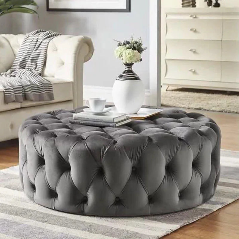 Velvet Round Ottoman Luxury Sofa Pouf